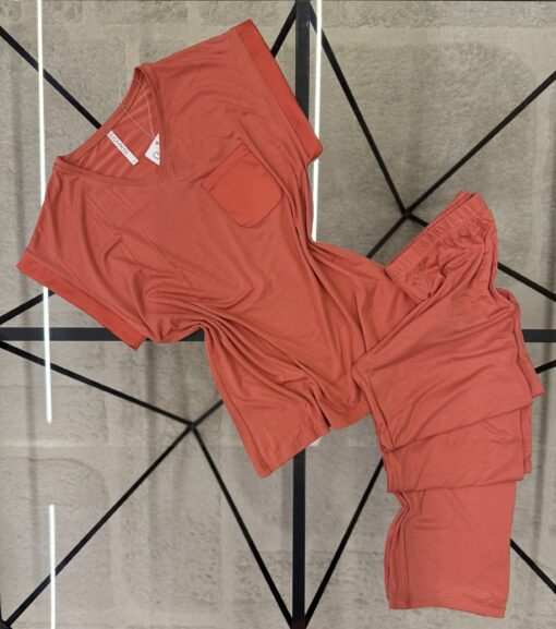 Pyjama pantalon haut demi manche " Brique "