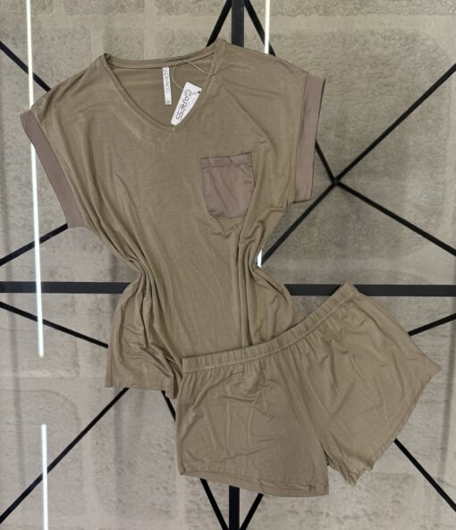 Pyjama short  haut demi manche " Khakhi "