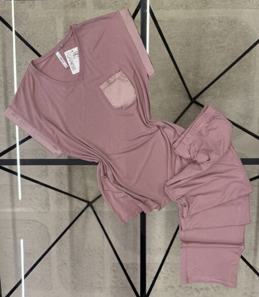 Pyjama pantalon haut demi manche " Rose "