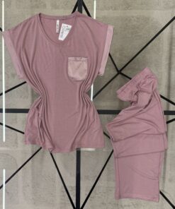 Alternative view of Pyjama pantalon haut demi manche " Rose "