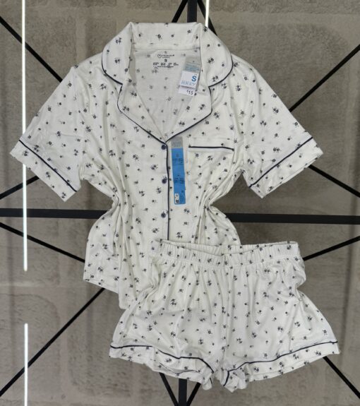 Pyjama boutonné short haut demi manche primark " white à fleurs "