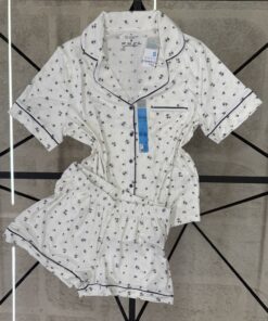 Alternative view of Pyjama boutonné short haut demi manche primark " white à fleurs "