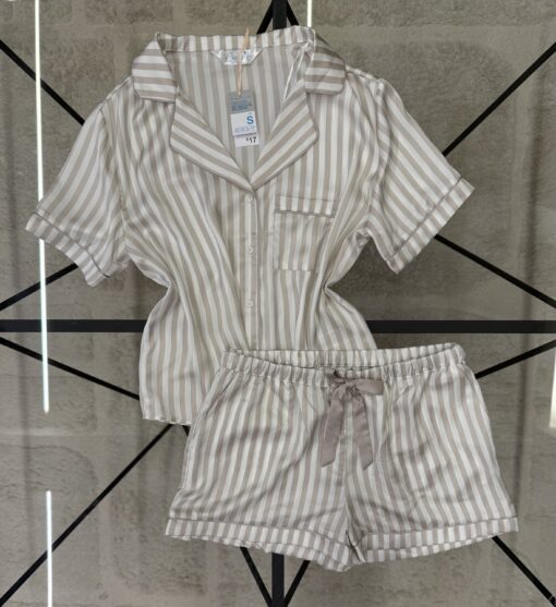 Pyjama short en satin primark " taupe à rayures "