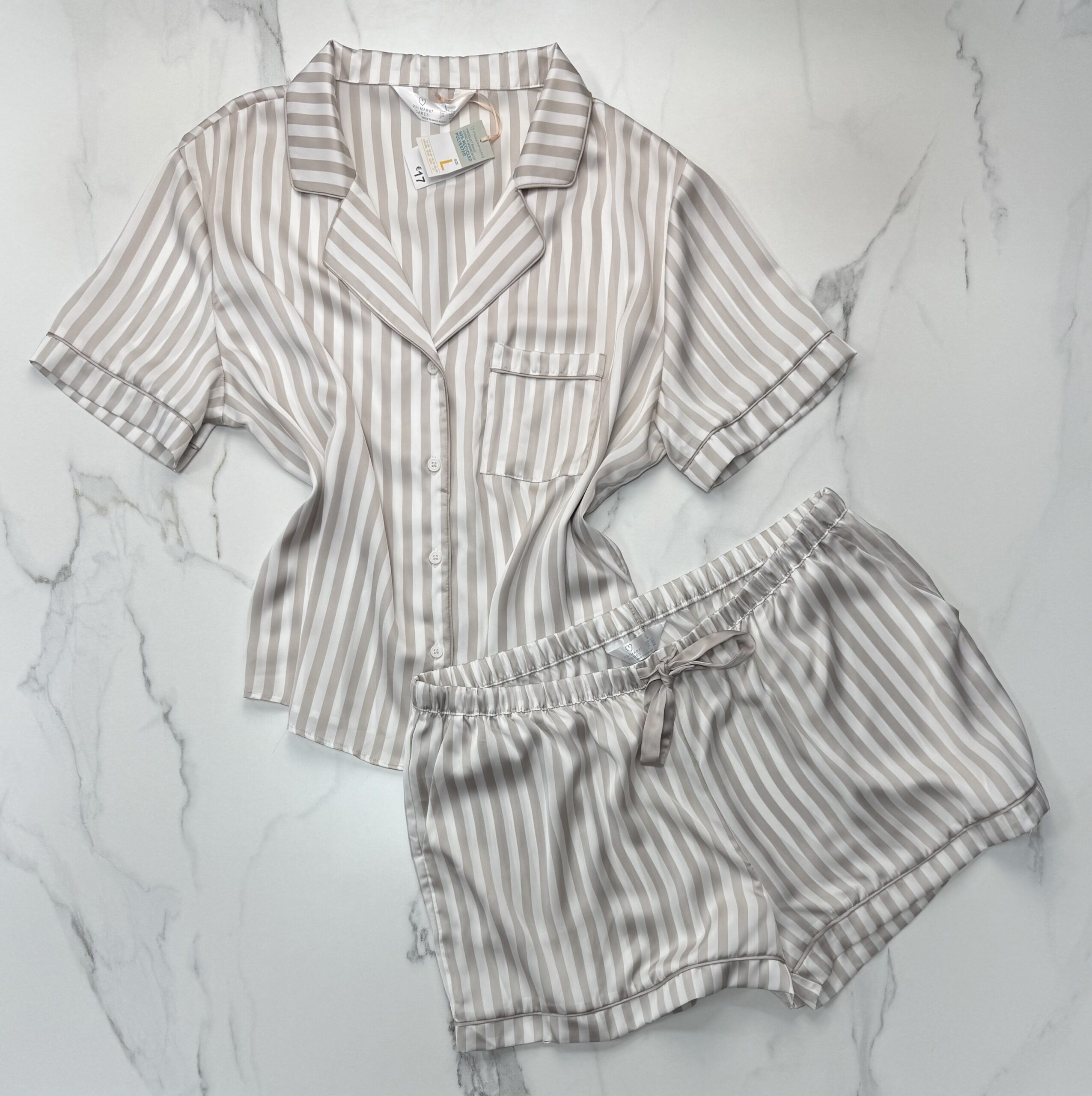 Pyjama short en satin primark " taupe à rayures "