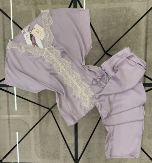Pyjama Haut Demi Manche En Satin " Mauve "