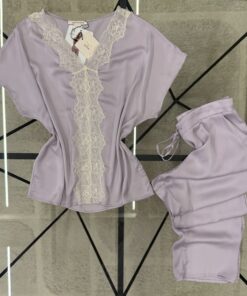 Alternative view of Pyjama Haut Demi Manche En Satin " Mauve "
