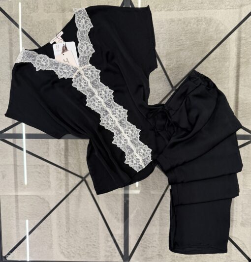 Pyjama Haut Demi Manche En Satin " Noir "