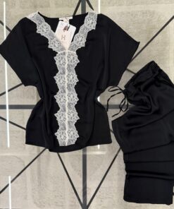 Alternative view of Pyjama Haut Demi Manche En Satin " Noir "