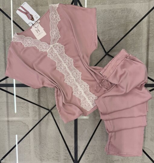 Pyjama Haut Demi Manche En Satin " Bois de rose "
