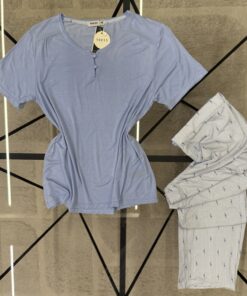 Alternative view of Pyjama haut demi manche " Bleu "