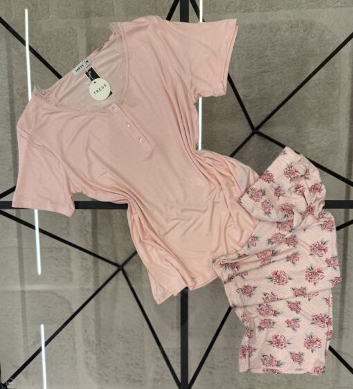 Pyjama Demi Manche Pantacourt " Rose Clair "