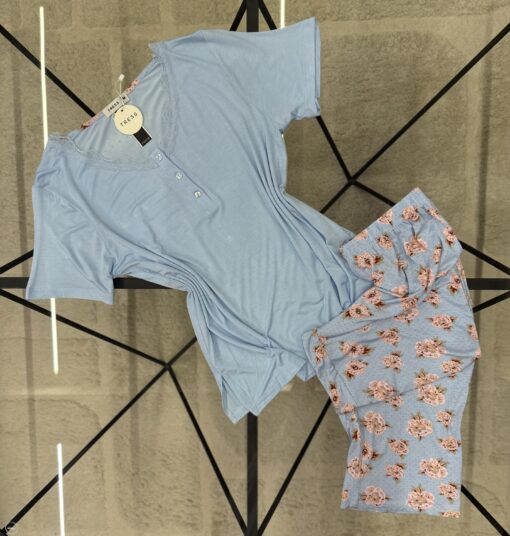 Pyjama Demi Manche Pantacourt " Bleu "