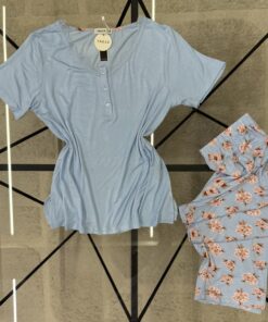 Alternative view of Pyjama Demi Manche Pantacourt " Bleu "