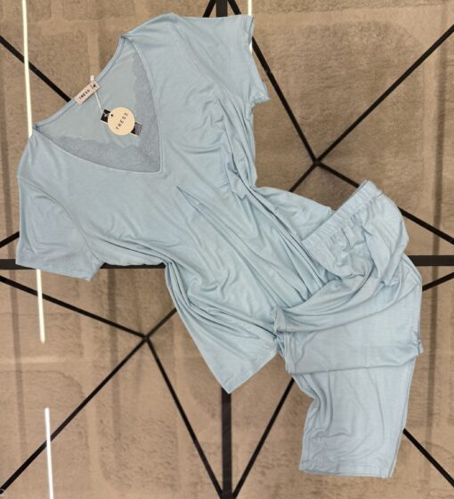 Pyjama Demi Manche Pantacourt " Bleu vert  "