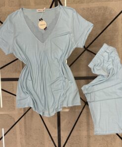 Alternative view of Pyjama Demi Manche Pantacourt " Bleu vert  "