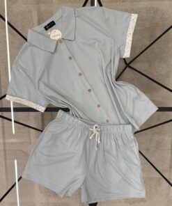 Alternative view of Pyjama Short Boutonnée " Vert "