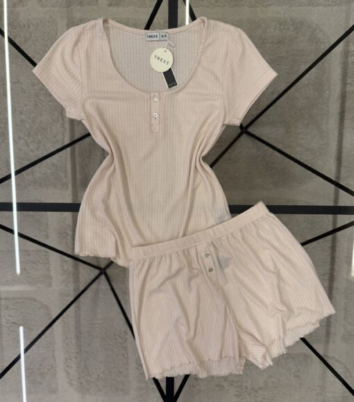 Pyjama Short Haut Demi Manche "Beige "