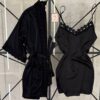Ensemble nuisette peignoir en satin " Noir "