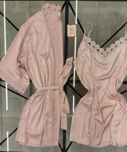 Ensemble nuisette peignoir en satin " Rose "