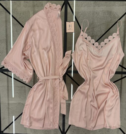 Ensemble nuisette peignoir en satin " Rose "