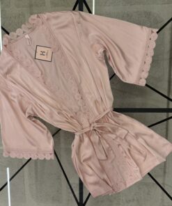 Alternative view of Ensemble nuisette peignoir en satin " Rose "