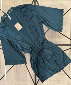 Alternative view of Ensemble nuisette peignoir en satin " Vert "