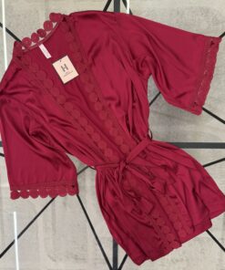 Alternative view of Ensemble nuisette peignoir en satin " Cerise "