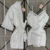 Ensemble nuisette peignoir en satin " Blanc "