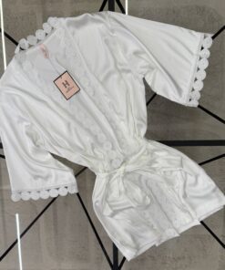 Alternative view of Ensemble nuisette peignoir en satin " Blanc "