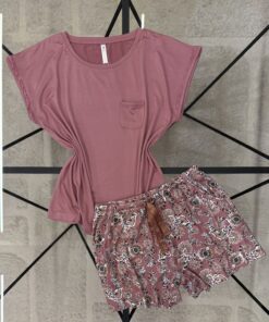 Pyjama short haut demi manche " Rose foncé "