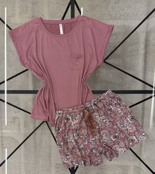 Pyjama short haut demi manche " Rose foncé "