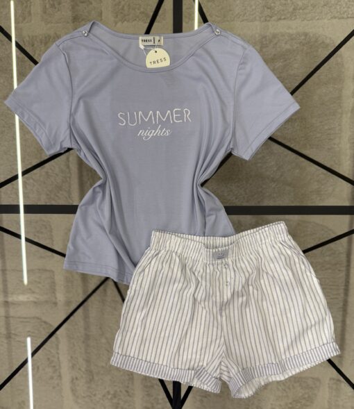 Pyjama short haut demi manche " Bleu "