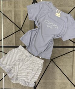 Alternative view of Pyjama short haut demi manche " Bleu "