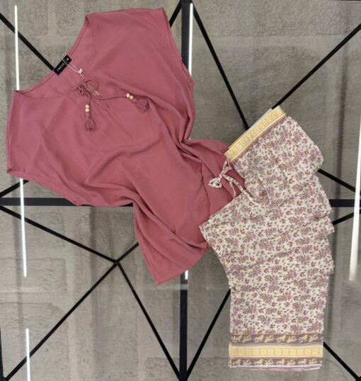 Pyjama pantalon haut demi manche " Rose "