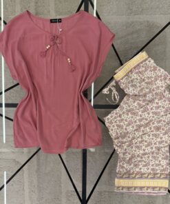 Alternative view of Pyjama pantalon haut demi manche " Rose "