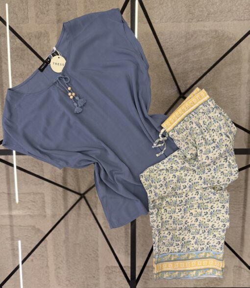 Pyjama pantalon haut demi manche " Bleu "