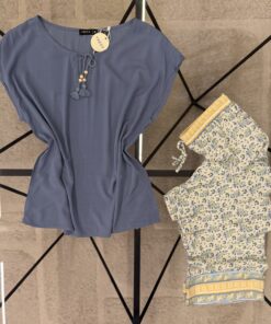 Alternative view of Pyjama pantalon haut demi manche " Bleu "