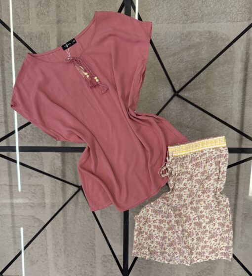 Pyjama short haut demi manche " Rose  "