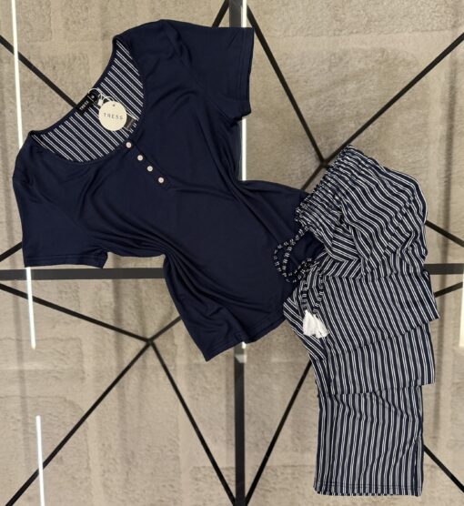Pyjama pantalon haut demi manche " Bleu "
