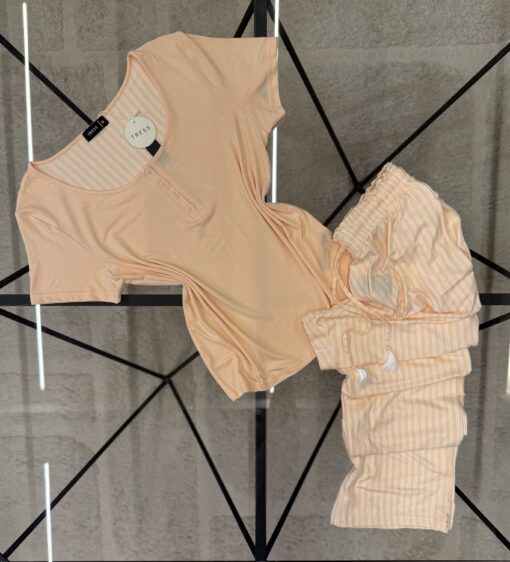 Pyjama pantalon haut demi manche " Saumon "