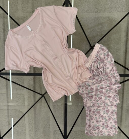 Pyjama pantalon haut demi manche " Rose "