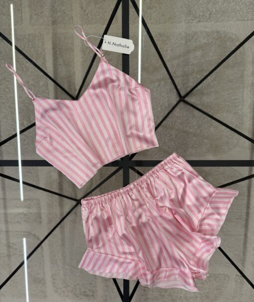 bustier short en satin " rose à rayures "