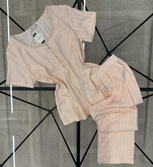Pyjama pantalon haut demi manche " Saumon "