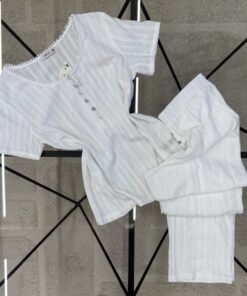 Pyjama pantalon haut demi manche " Blanc "