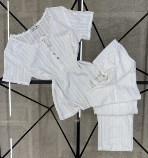 Pyjama pantalon haut demi manche " Blanc "