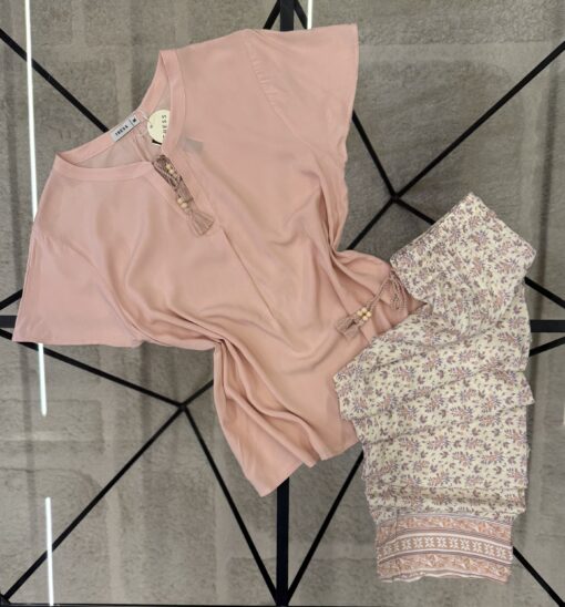 Pyjama pantalon haut demi manche " Rose "