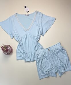 Pyjama short haut demi manche " Bleu "