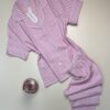 Pyjama boutonné haut demi manche en lin- Rose à rayures -
