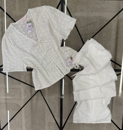 Pyjama haut demi manche pantalon en lin primark " Blanc "