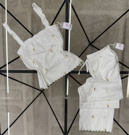 Pyjama bustier pantalon en lin primark " blanc fleur jaune "